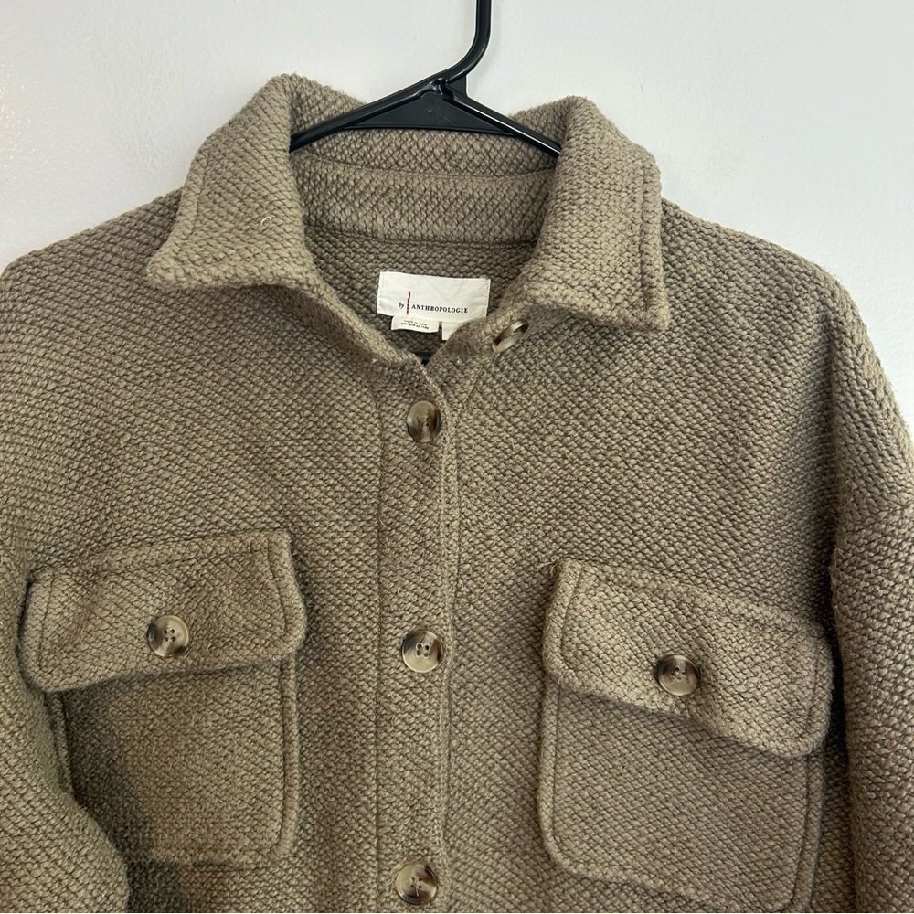 Anthropologie Knit Shacket Soft Brown Oversized Long Sleeve Button Down Size XS - Picture 3 of 13